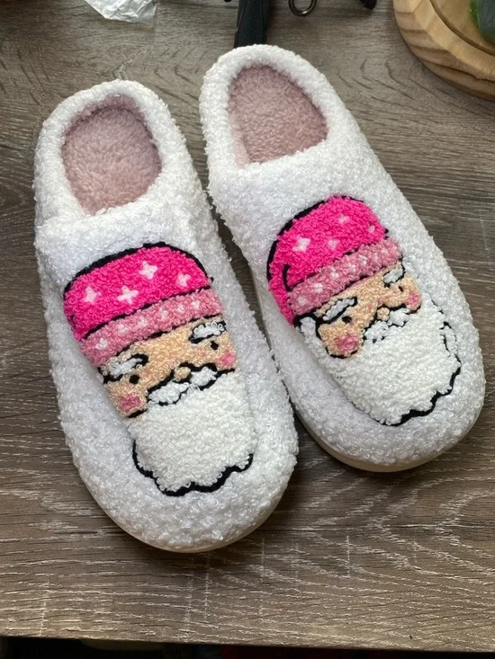 NEW White Santa Slippers with Pink Hat Accent