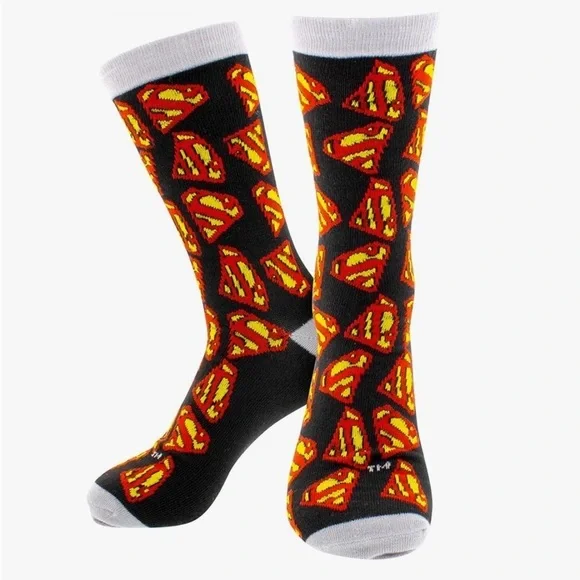 Superman Logo Collage Crew Socks Multi-Color Size 9-13