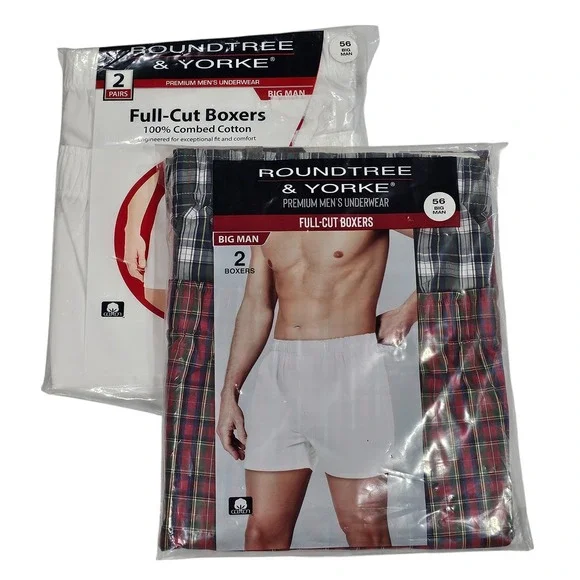 Lot of 2 Big Man Boxers Size 56 Roundtree‎ & Yorke (4 Pairs) Full-Cut Underwear