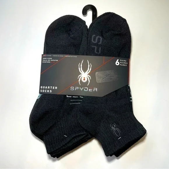 Spyder men’s quarter socks 6 pairs size 6-12 black gray