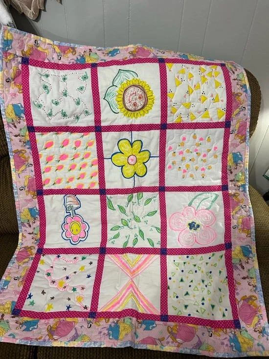 Pink Floral Disney Patchwork Quilt - Pink