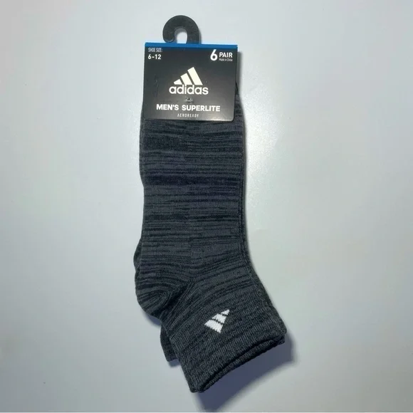 Adidas men’s quarter socks 6 pair size 6-12 black gray