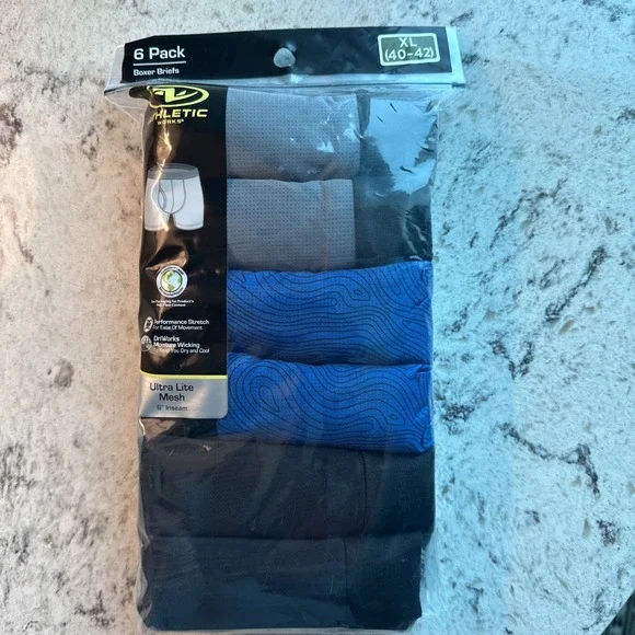 Athletic Works Mens 6 Pack Ultra Lite Mesh Boxer Briefs XL 40-42 Blue Gray Black