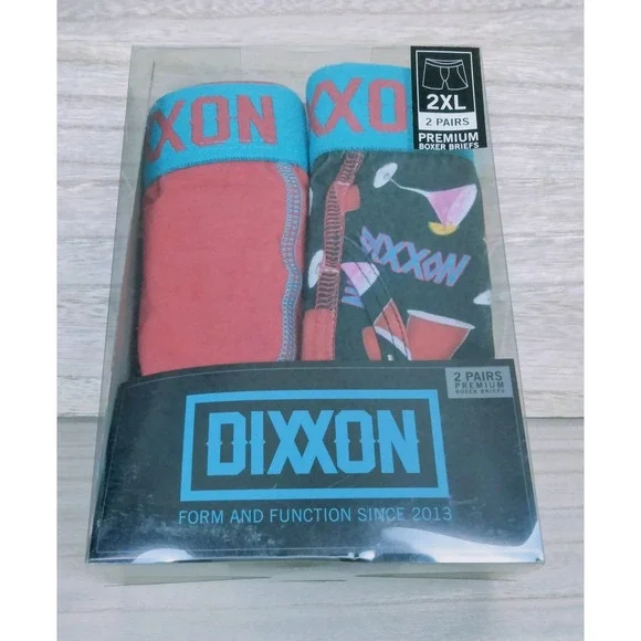 Dixxon Boxer Briefs Premium 2 Pack Mens Size 2XL Red Solid /Black Multi Cocktail