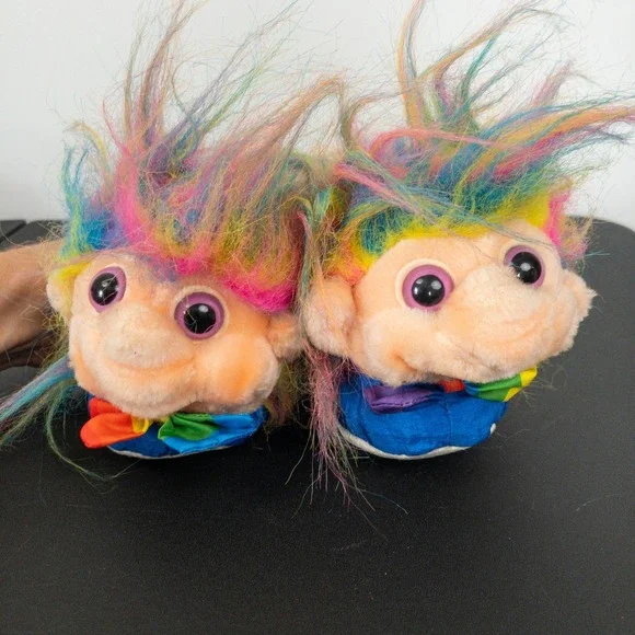 VTG Trolio Trolls Slippers Toddler Age 3Y+ Blue 90s Rainbow Hair Bow Tie