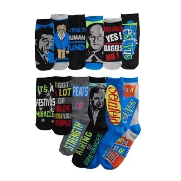 Seinfeld Character Tv Show 12 Days of Socks Crew Novelty‎ Socks NWB Men