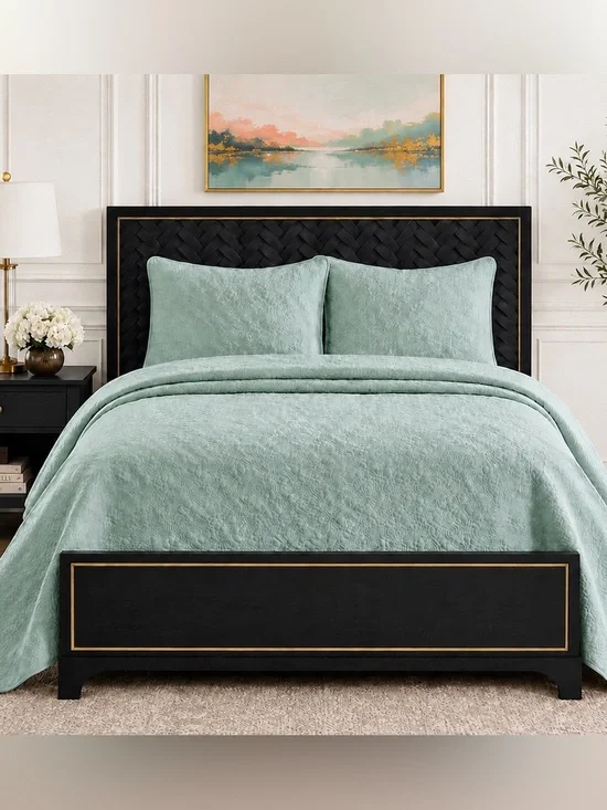 Madison Park King Seafoam Quilt Bedspread Set 3pc Reversible Bedding Shams