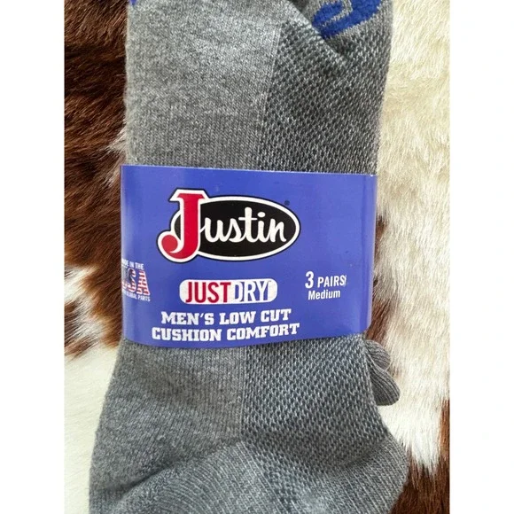 Justin Men's Low Cut Cushion Comfort Socks‎ 3 Pairs Grey - Medium
