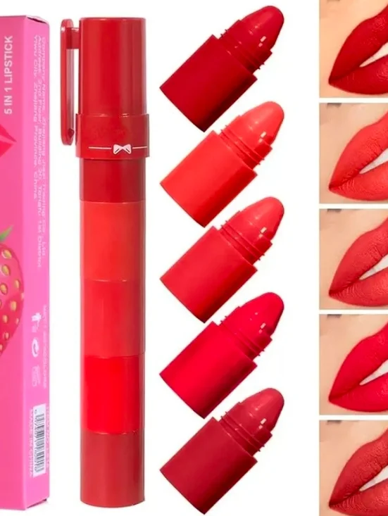 💄 5-Color Lipstick Set - Velvet Matte Lip Look, Nude Matte Soft Deep Shades