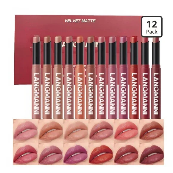 12 Piece Dual Soft Nude Velvety Matte To Red Tone Waterproof Lipstick Lip Balm