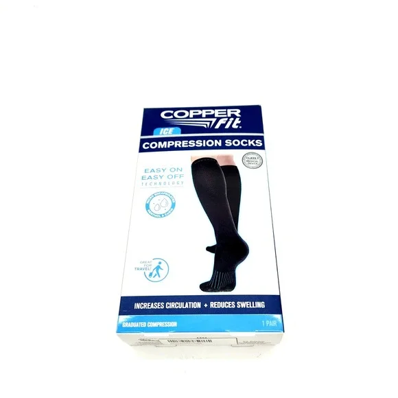 Copper Fit Ice Unisex Compression Socks – Black L/XL Menthol‎ Infused Support