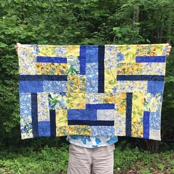 NWT Hand Crafted Blue & Yellow Quilt