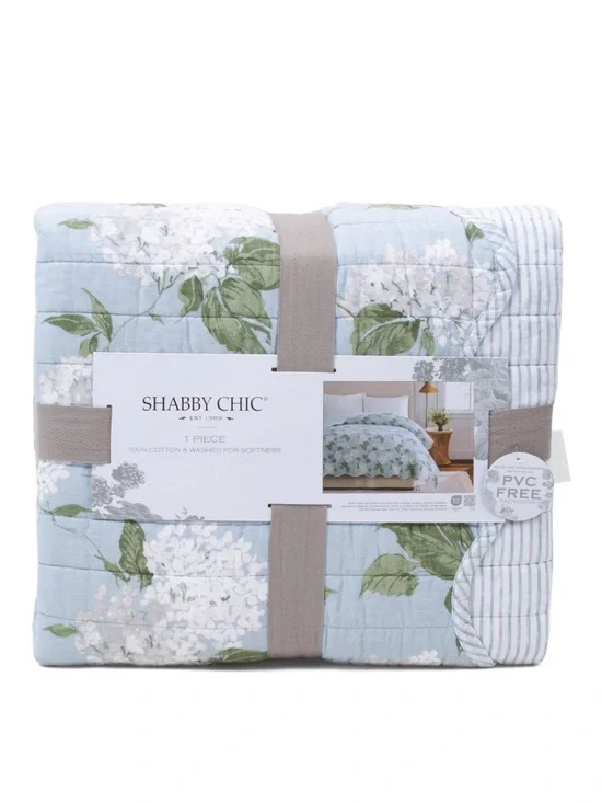 🎉LAST PIECE🎉SHABBY CHIC Cotton Reversible Hydrangea Striped Quilt