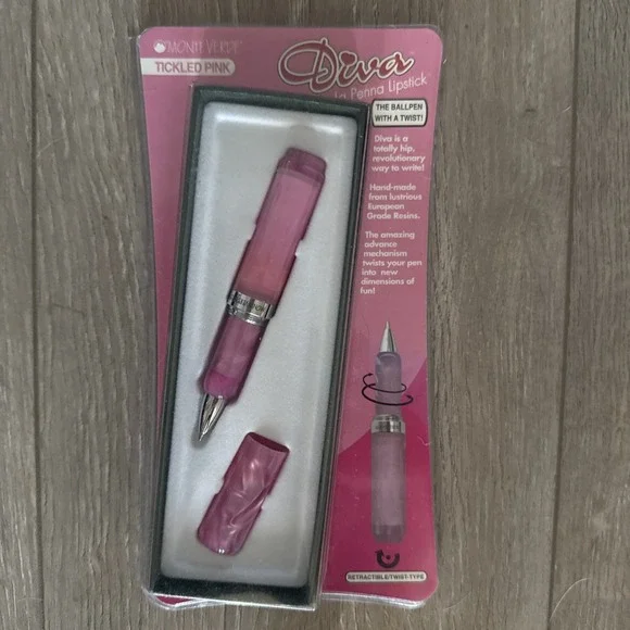 MonteVerde‎ Pearl White Diva La Penna Tickled Pink Lipstick Pen NIB RARE