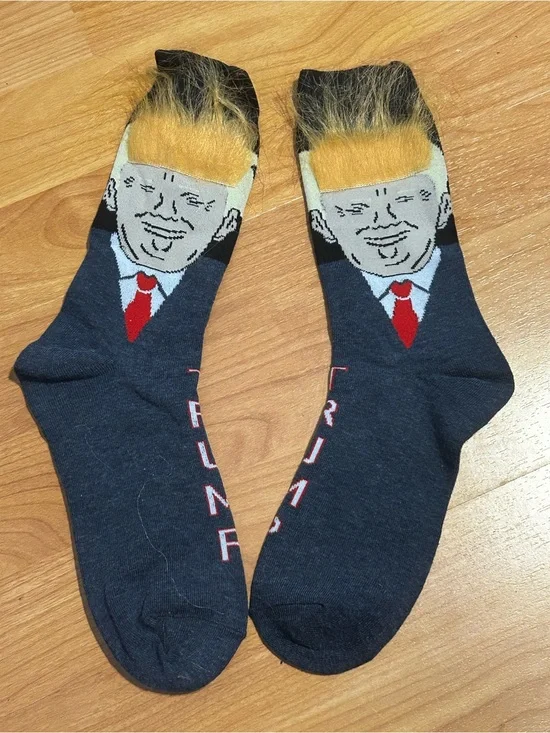 NEW Funny President Donald Trump Unisex Gray Socks with Yellow hair Humorous