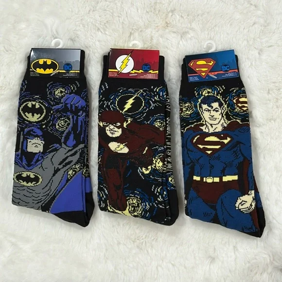 DC Comics Superhero Socks Batman Superman Flash Shoe Size 6-11 Adult