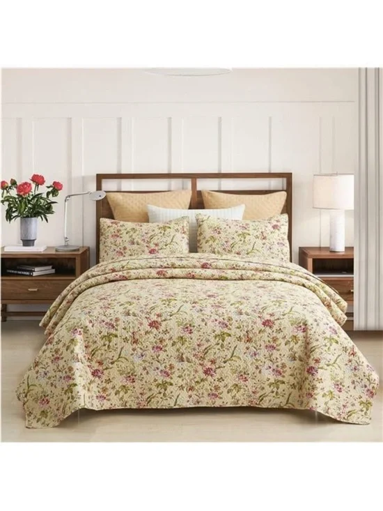 Floral Quilt Set King Size, Reversible Cotton Quilt Bedding Set