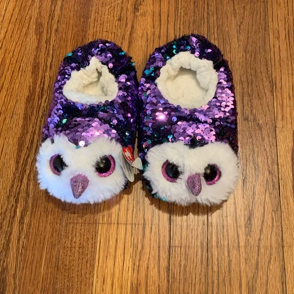 Beanie Boo Flip Sequins Moonlight Owl Slipper Socks