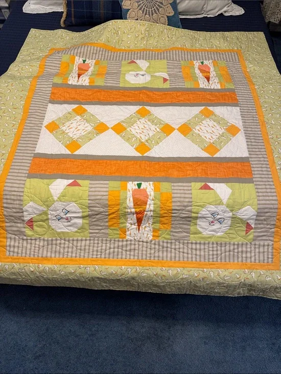 Handmade Quilted Throw in Yellow, Orange and Green