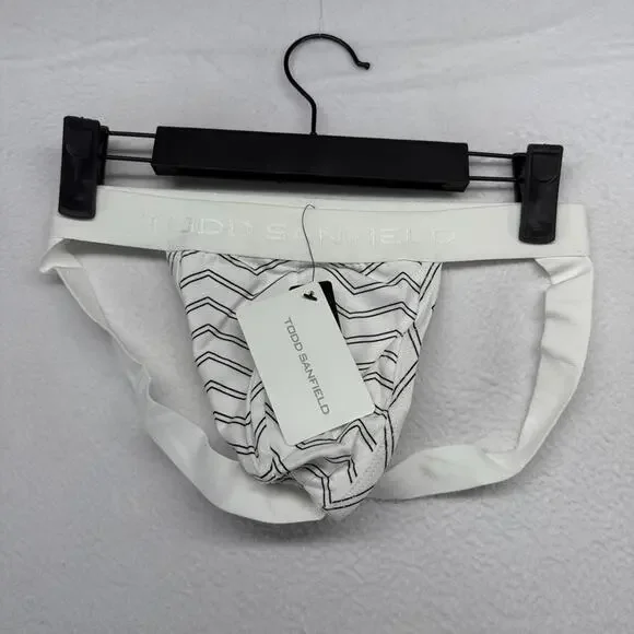 Todd Sanfield Jock Men's Small White Black Two Line Chevron Strap Underwear NEW