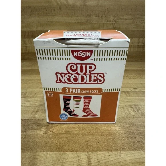 Bio World 3 Pair Cup of Noodles Ramen Crew Socks  Gift Box Men's Shoe Size 8-12