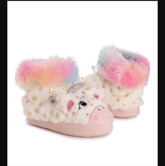 Muk Luks Beige Rainbow Unicorn Slipper Boot, Toddler, Little Girl