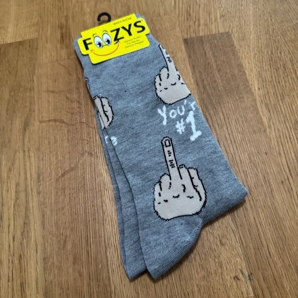 Foozys Men's 6-12 Gray You're #1 Middle Finger Socks NEW