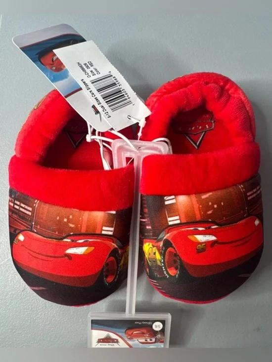 Disney Pixar Cars lightning mcqueen Red Plush Kids Slippers grip sole cozy warm