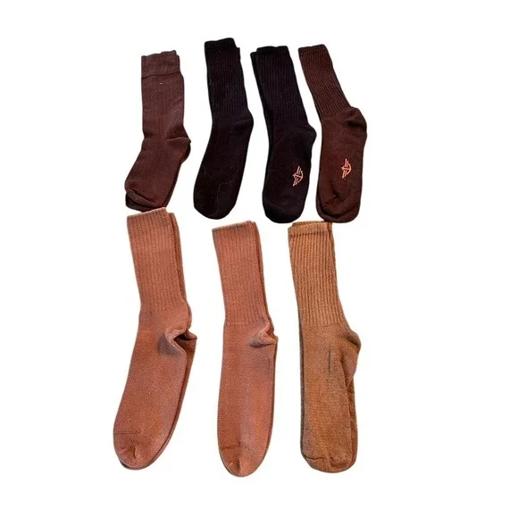 Mens Crew Socks Bundle Earth Tones Brown Tan Black Ribbed Casual 7 Pairs