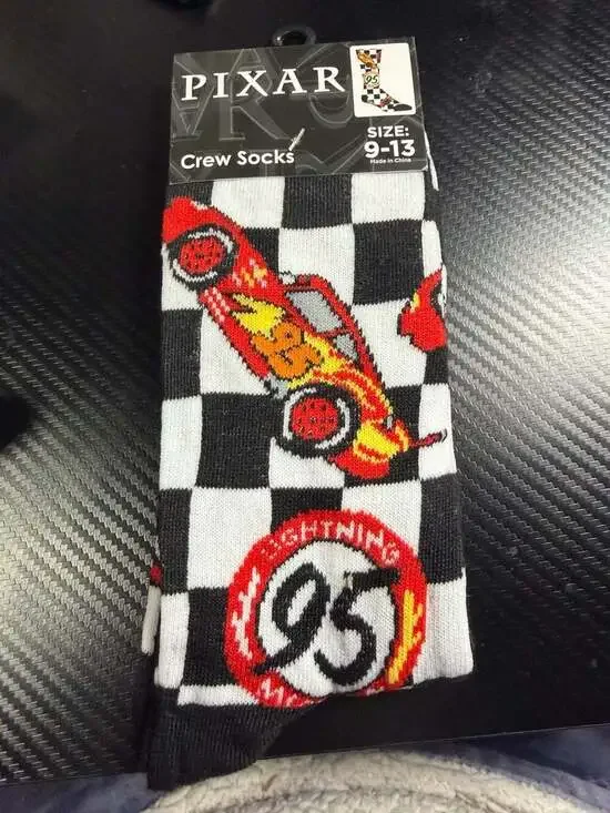 Disney Pixar Cars Lightning McQueen Checkered Crew Socks Size 9-13