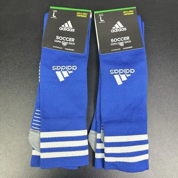 Adidas Soccer Copa Zone Socks Blue Large Over Calf Arch Ankle Compression 2 NEW