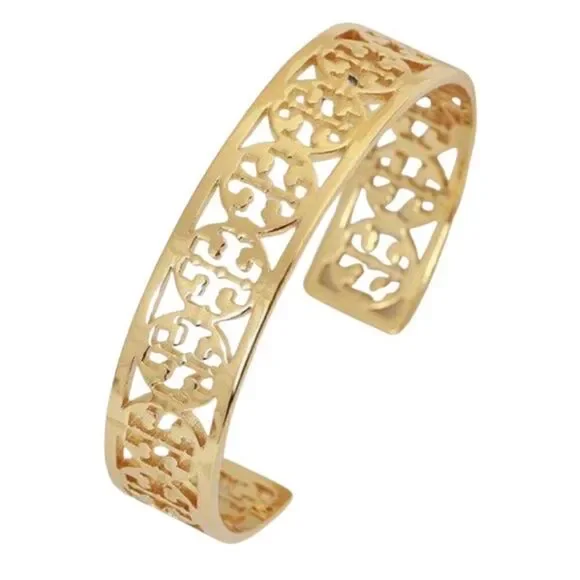 TORY BURCH KINSLEY OPEN BRACELET CUFF 18K GOLD/BRASS
