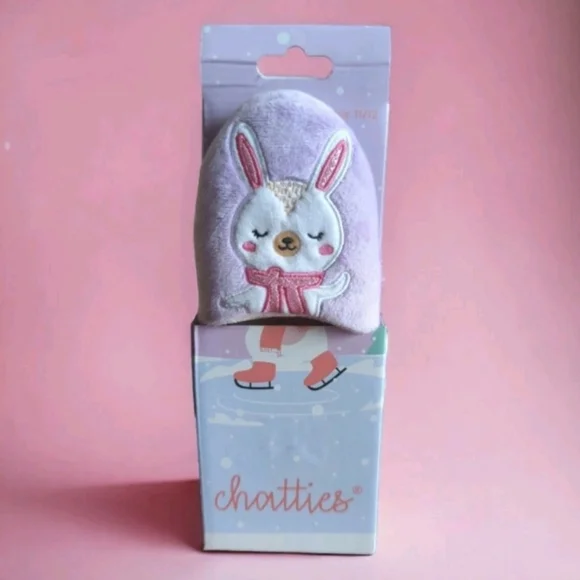 Chatties Girls Glitter Bunny Slippers Pink Ice Skating Theme Small 11/12