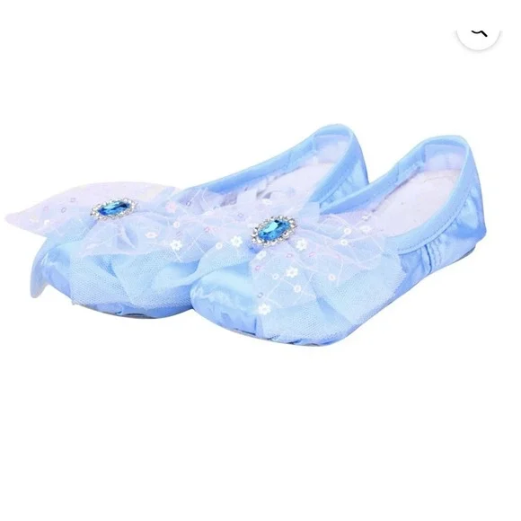 Girls Size 34 9-10 Years Ballet Dance Slippers Split Soft‎ Canvas Sole Bow Blue
