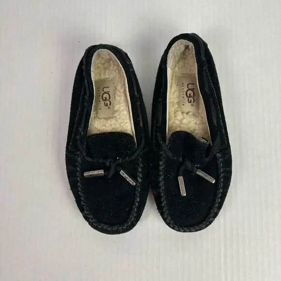 Ugg Black Moccasin Slipper Suede Kids size 12