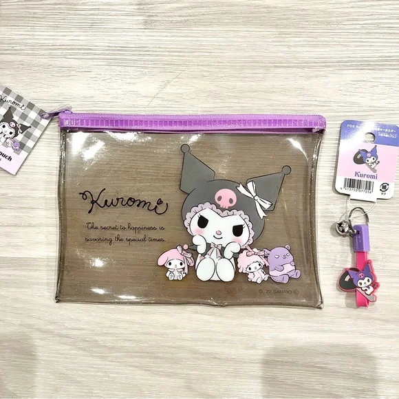 BUNDLE!!  Sanrio Kuromi vinyl pouch and Keychain Set