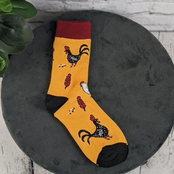 Rooster chicken orange yellow socks