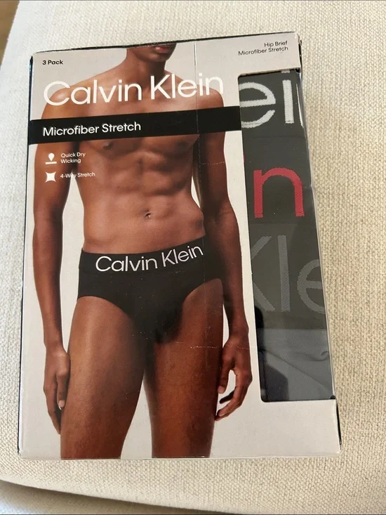 Calvin Klein 3 PACK Microfiber Stretch HIP brief, Red/Black/grey, SMALL, NWT