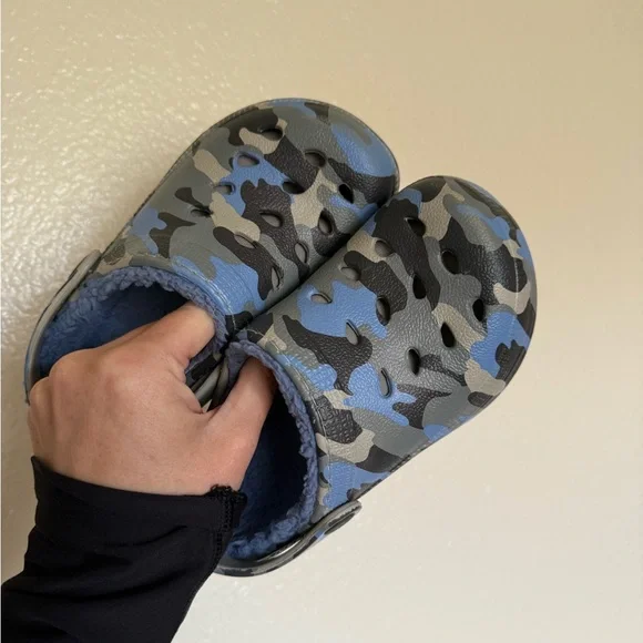 Kids Camouflage Clogs with Blue and Gray