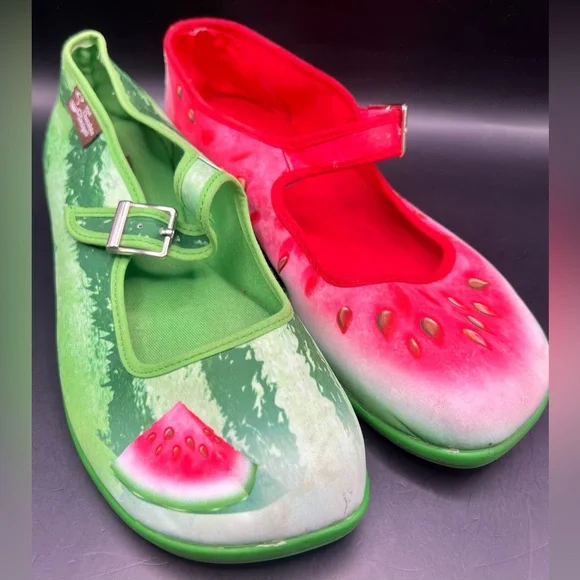 Hot Chocolate Design-Watermelon Themed Shoes, Size:35, Marks on‎ toes/side snag