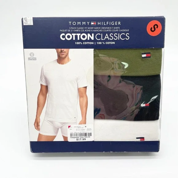 Tommy Hilfiger Mens T Shirt‎ Pack Size Small Classic Preppy Minimalist Clean