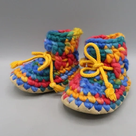 Padraig Cottage Handmade Wool Baby Slippers Age 1- 2.5 years  (5-6) Rainbow