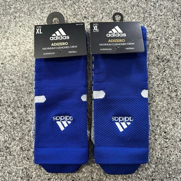 Adidas Crew Socks Mens XL 12-16 Max Cushioned Adizero Football Blue Lot of 2