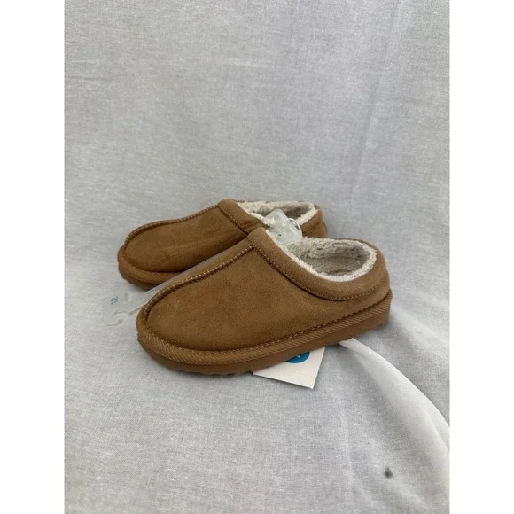 Cat & Jack Kids Faux Suede Scuff Slippers Brown Faux Fur Lined Size‎ 10/11