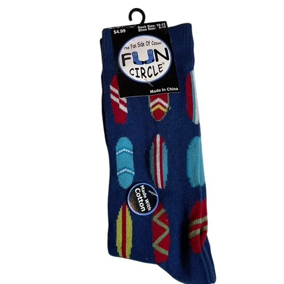 Fun Circle Men's Surfboard Pattern Crew Socks Shoe‎ Size 6-12