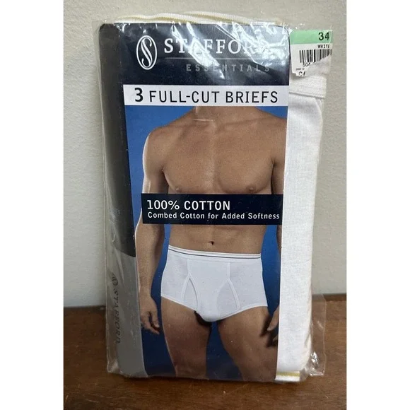 Vintage Stafford JCPenney Full Cut Cotton Underwear Briefs Size 34NEW NOS