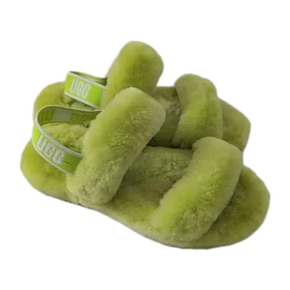 UGG Girl's‎ Lamb Fluff Yeah Slide Slippers Lime Green 1115752K Size 4 NWOB