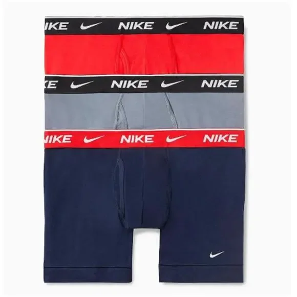 Nike Men's Obsidian Cool Gray Red Dri-FIT Essential Cotton Stretch Size S 3 Pack