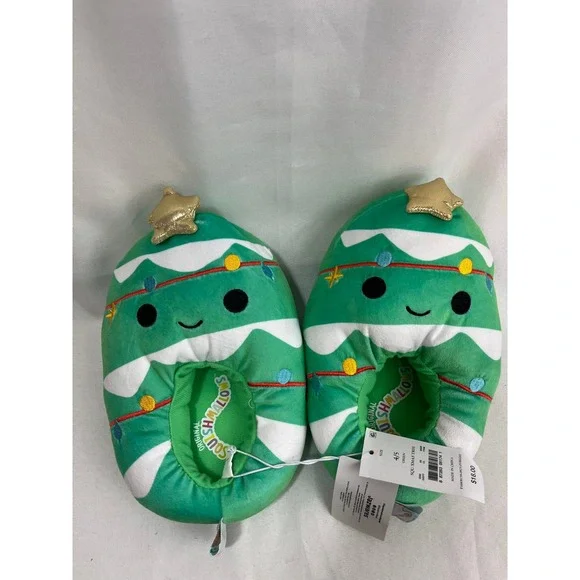 Squishmallows Christmas Tree Plush Slippers Green Holiday Kids Size 4/5 NEW