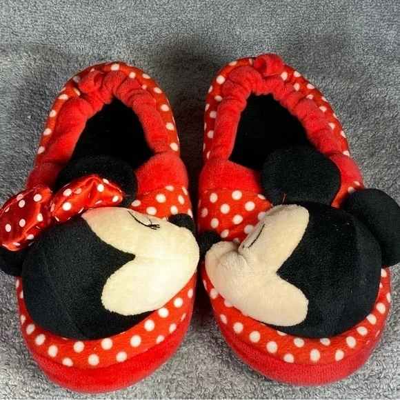 Mickey-Minnie Mouse Slipper kids Size 11-12 Unisex Red-Black‎ Slip On